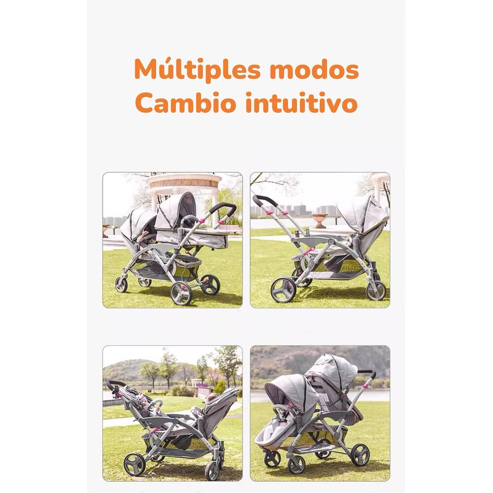 Coche Doble Duo Reclinable 9 Modos En 1 Lubabycas Gris image number 3.0