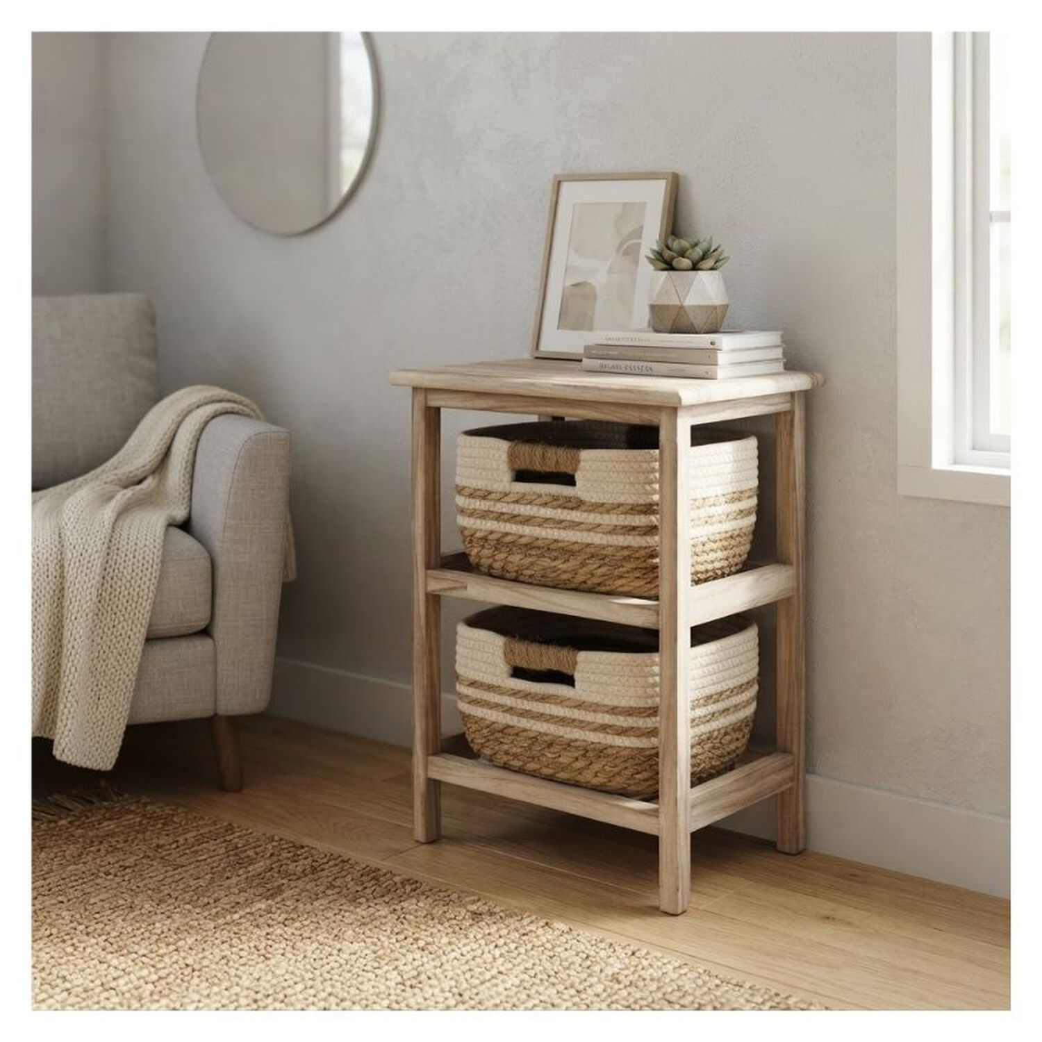 Mueble Organizador R&uacute;stico Madera Con Cestas Tejidas Living image number 3.0