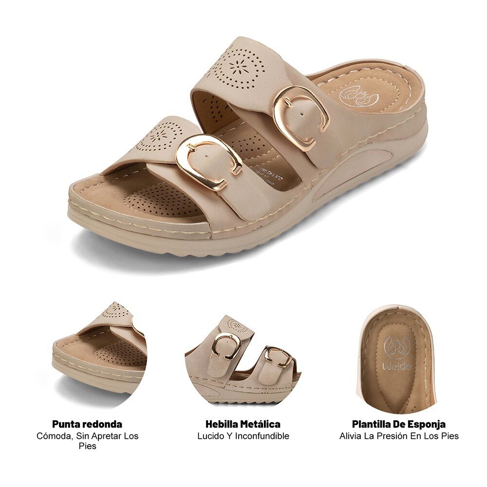 Sandalia Plana Casual Mujer Beige Weide Jn31 image number 7.0