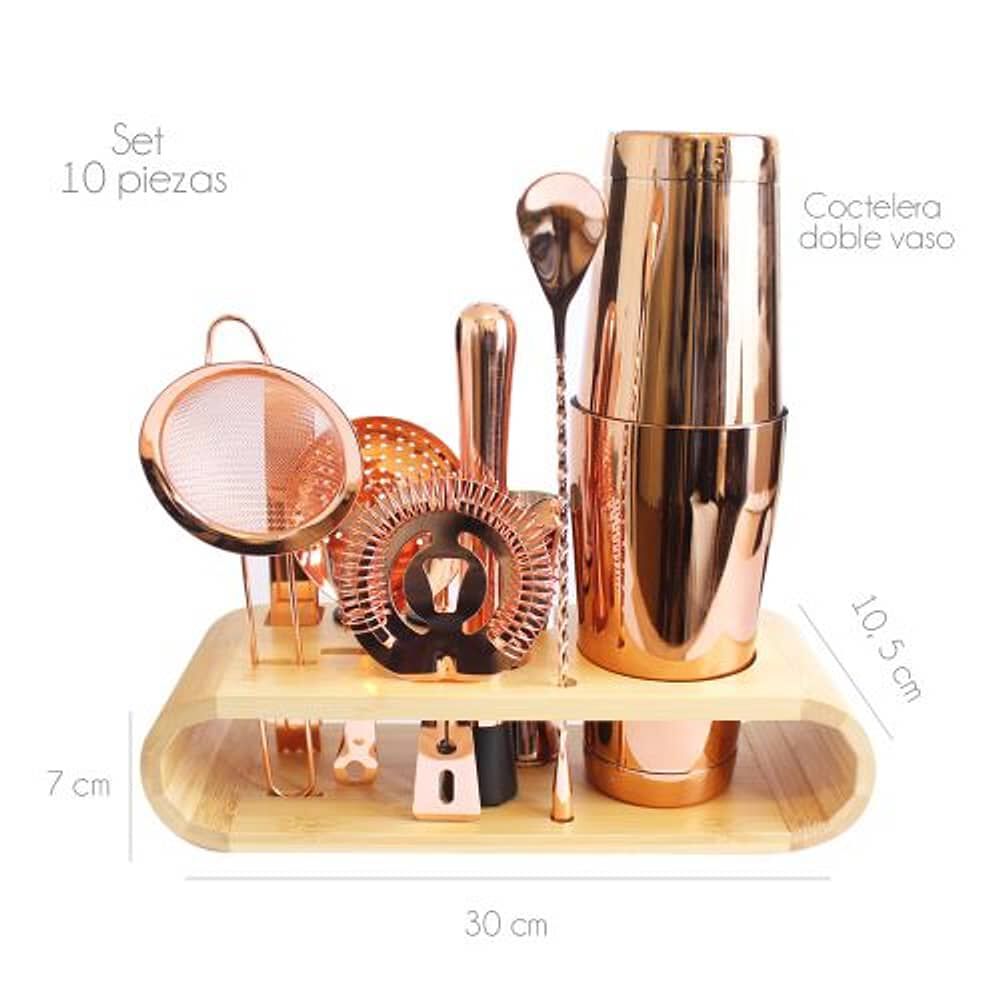 Coctelera Set De Bar Barman Cobre Base Bamboo 10 Piezas image number 0.0