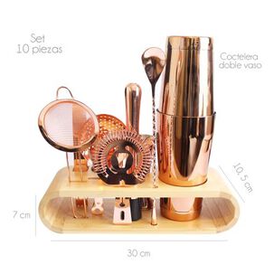 Coctelera Set De Bar Barman Cobre Base Bamboo 10 Piezas