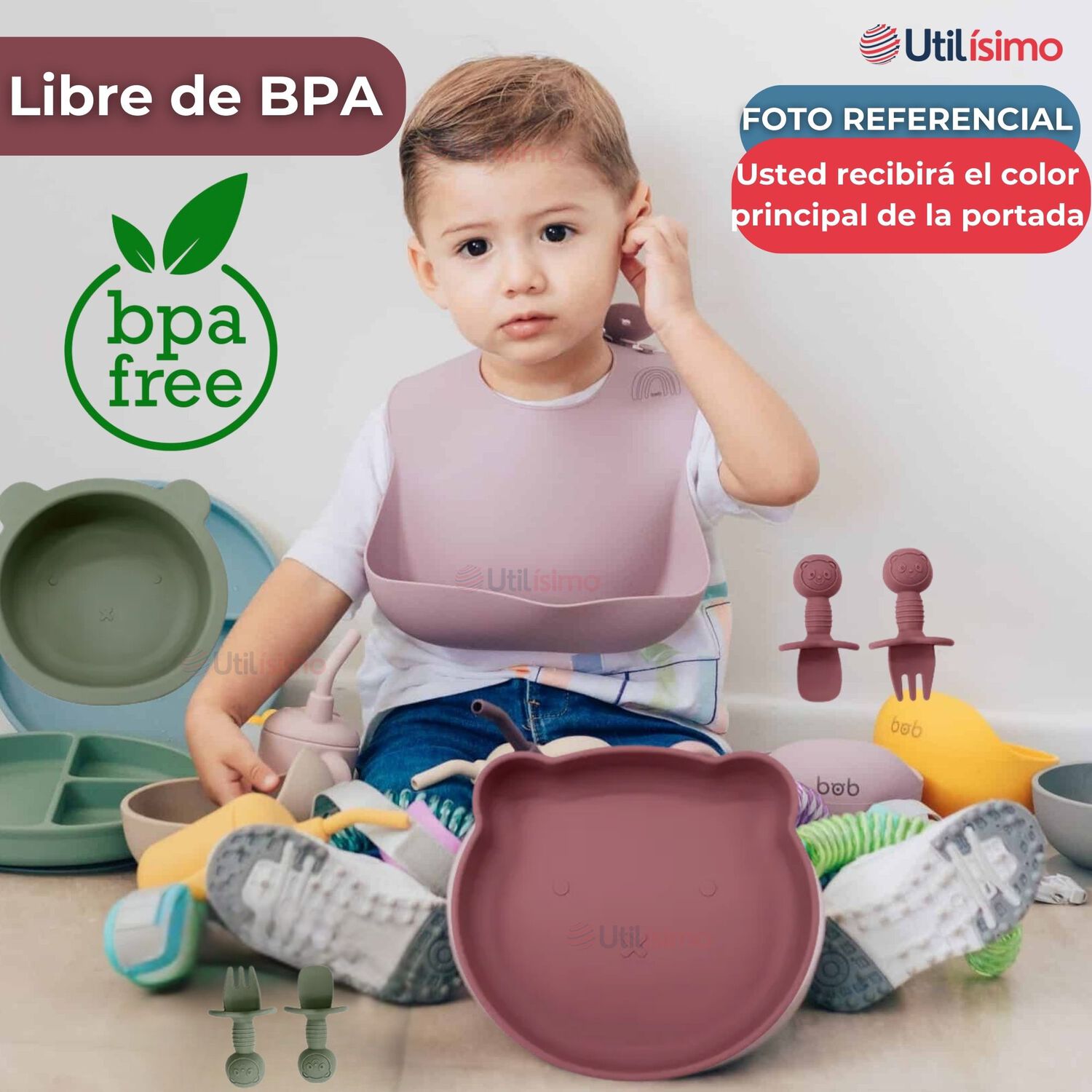 Set De Alimentaci&oacute;n Beb&eacute; Silicona 5 Piezas De Osito Libre Bpa Rosa image number 4.0