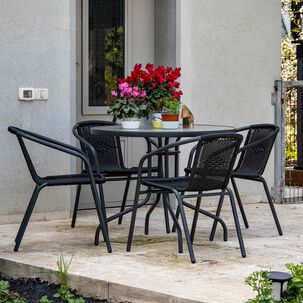 Set Terraza Maceio 4 Sillas + Mesa Vidrio 80x70 Cm Negro