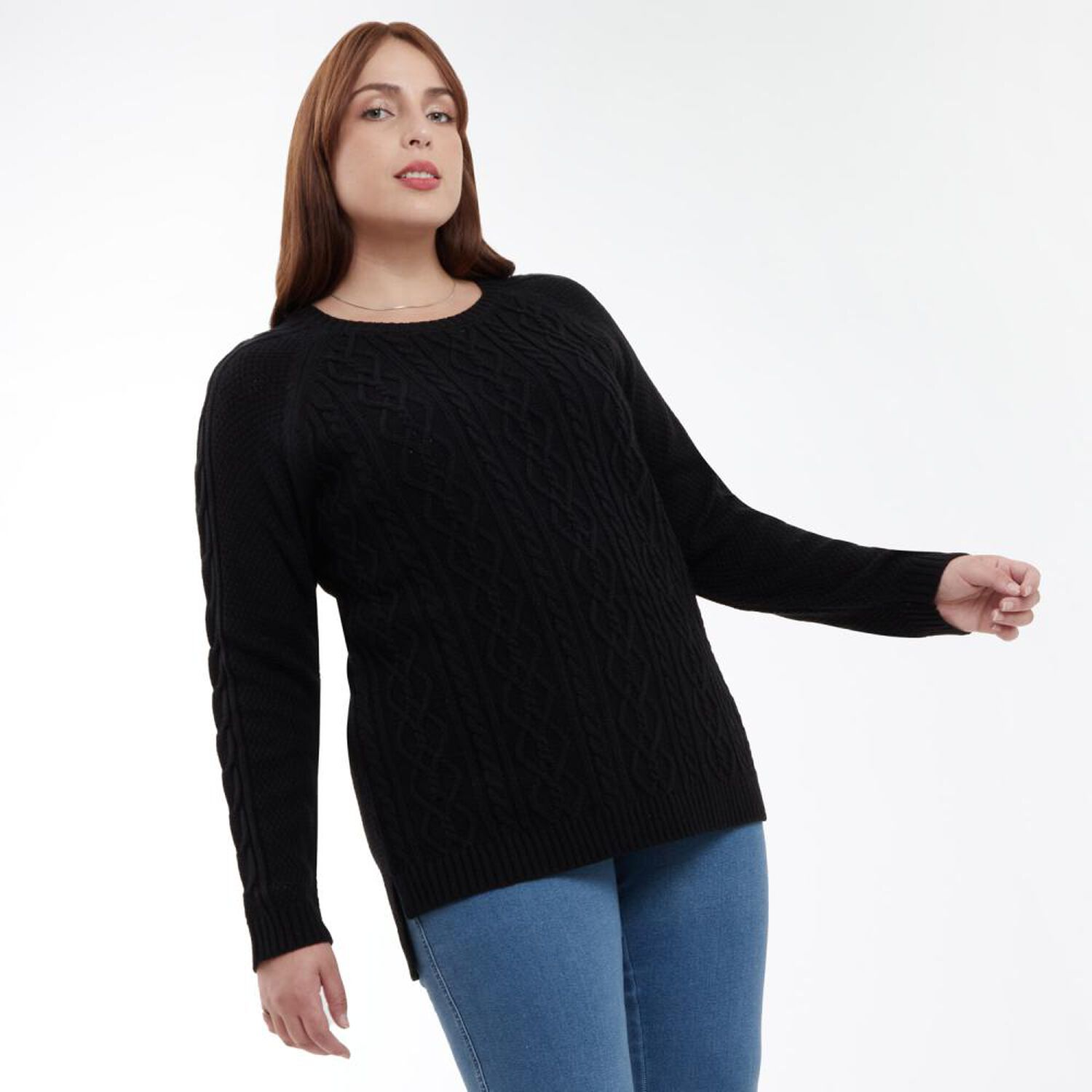 Sweater Talla Grande Liso Trenzado Cuello Redondo Mujer Sexy Large image number 2.0