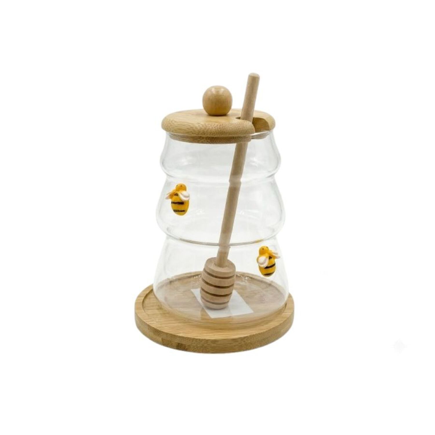 Frasco Miel Vidrio Forma Colmena Tapa Base Bamb&uacute; Dipper Abejas Decorativas image number 0.0