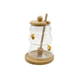 Frasco Miel Vidrio Forma Colmena Tapa Base Bamb&uacute; Dipper Abejas Decorativas