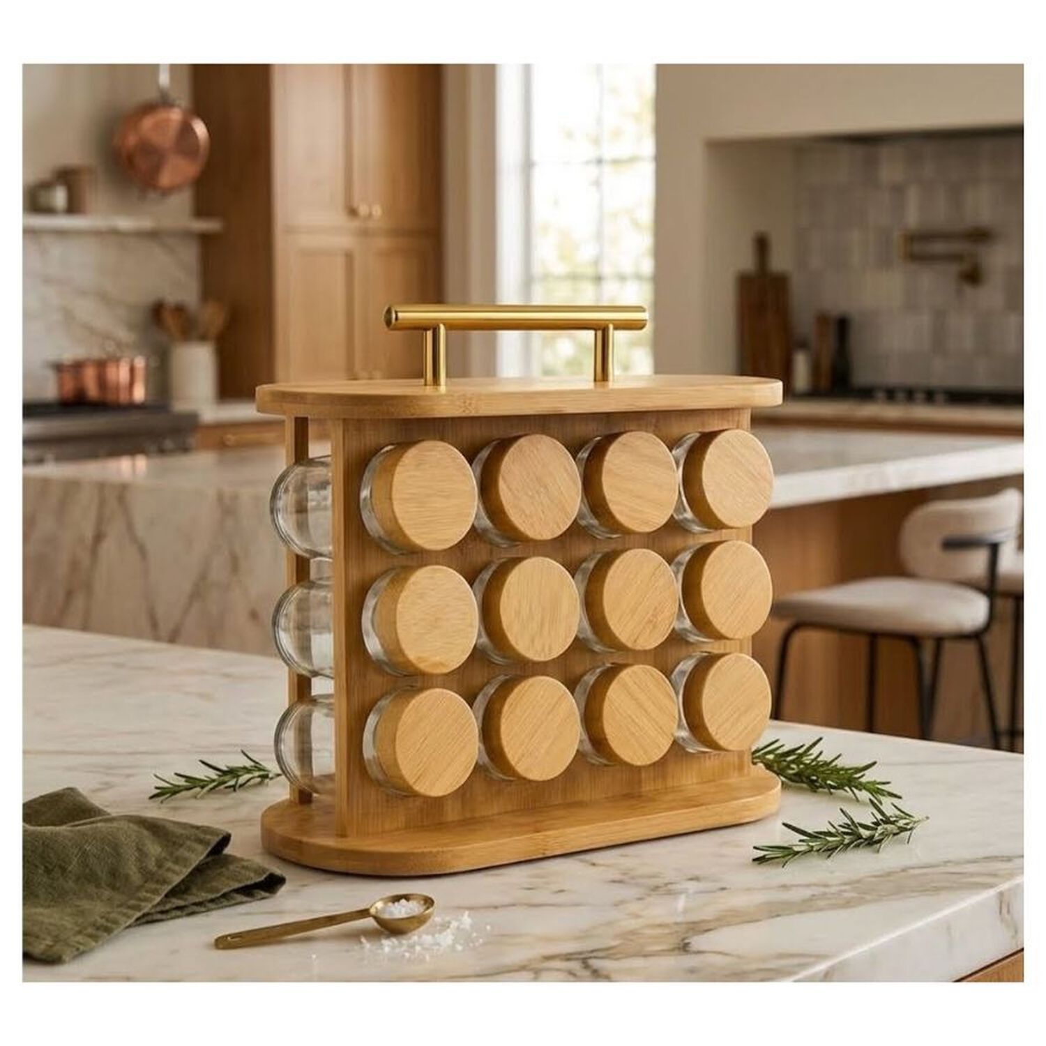 Especiero Giratorio 12 Frascos Vidrio Soporte Bamb&uacute; Carrusel Cocina image number 3.0