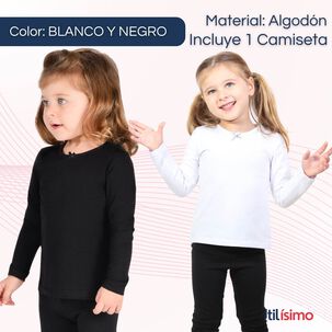 Camiseta Algod&oacute;n Manga Larga Polera Ni&ntilde;a Primera Capa Negra