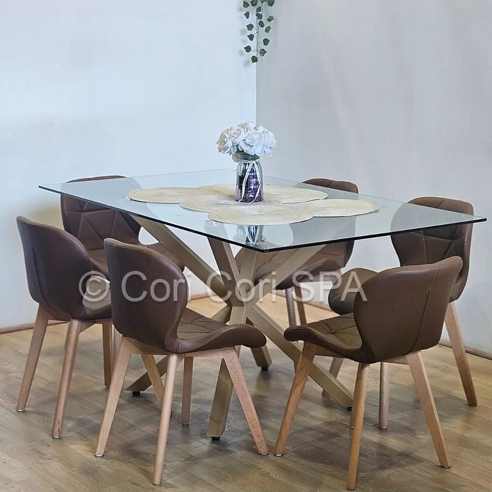 Juego De Comedor Madrid 140x80cms + 6 Sillas Mariposa Ecocuero Wood Cafe image number 0.0