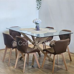 Juego De Comedor Madrid 140x80cms + 6 Sillas Mariposa Ecocuero Wood Cafe