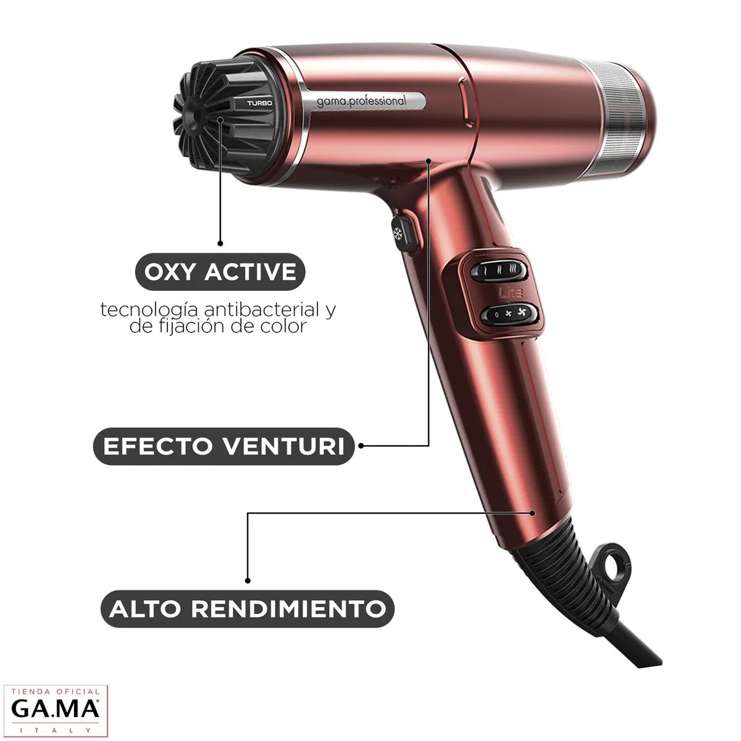 Secador Profesional Iq Lite 110 Mil Rpm 1500w Dual Filter Color Rojo Gama image number 3.0