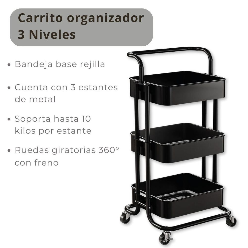 Carrito De Almacenamiento Organizador 3 Niveles Con Ruedas Color Negro image number 4.0