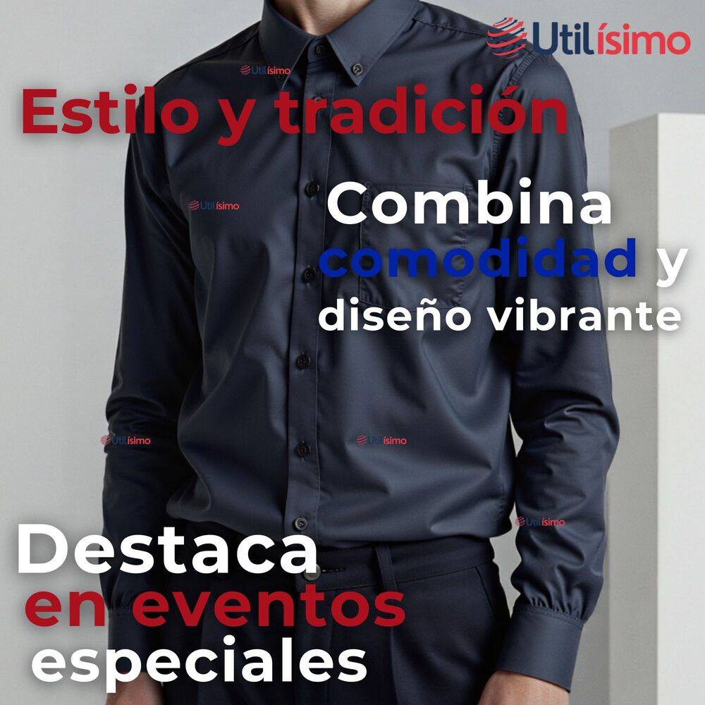 Camisa Casual De Vestir Manga Larga Cuello Americano Algodón Negro image number 4.0