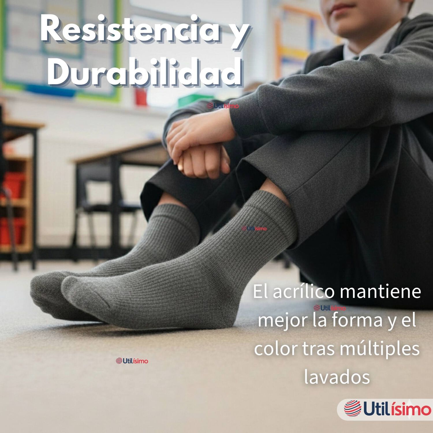 Pack 3 Calcet&iacute;nes Escolares Corto Acrilico Gris Ni&ntilde;o Juvenil image number 6.0