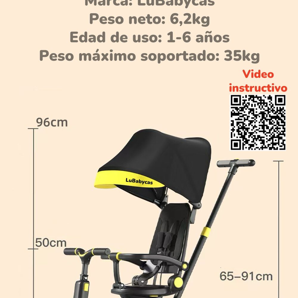 Triciclo Balance Plegable Con Bolso 9 En 1 Lubabycas Rosado image number 7.0