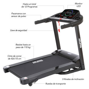 Trotadora Atletis Apex V 14km/h 1.5hp Plegable Negro