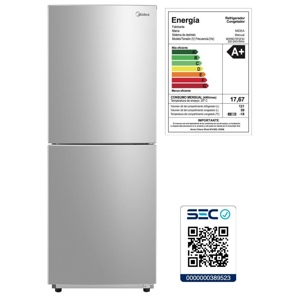 Refrigerador Bottom Freezer Midea MDRB275FGF42 / Frío Directo / 180 Litros / A+ image number 9.0