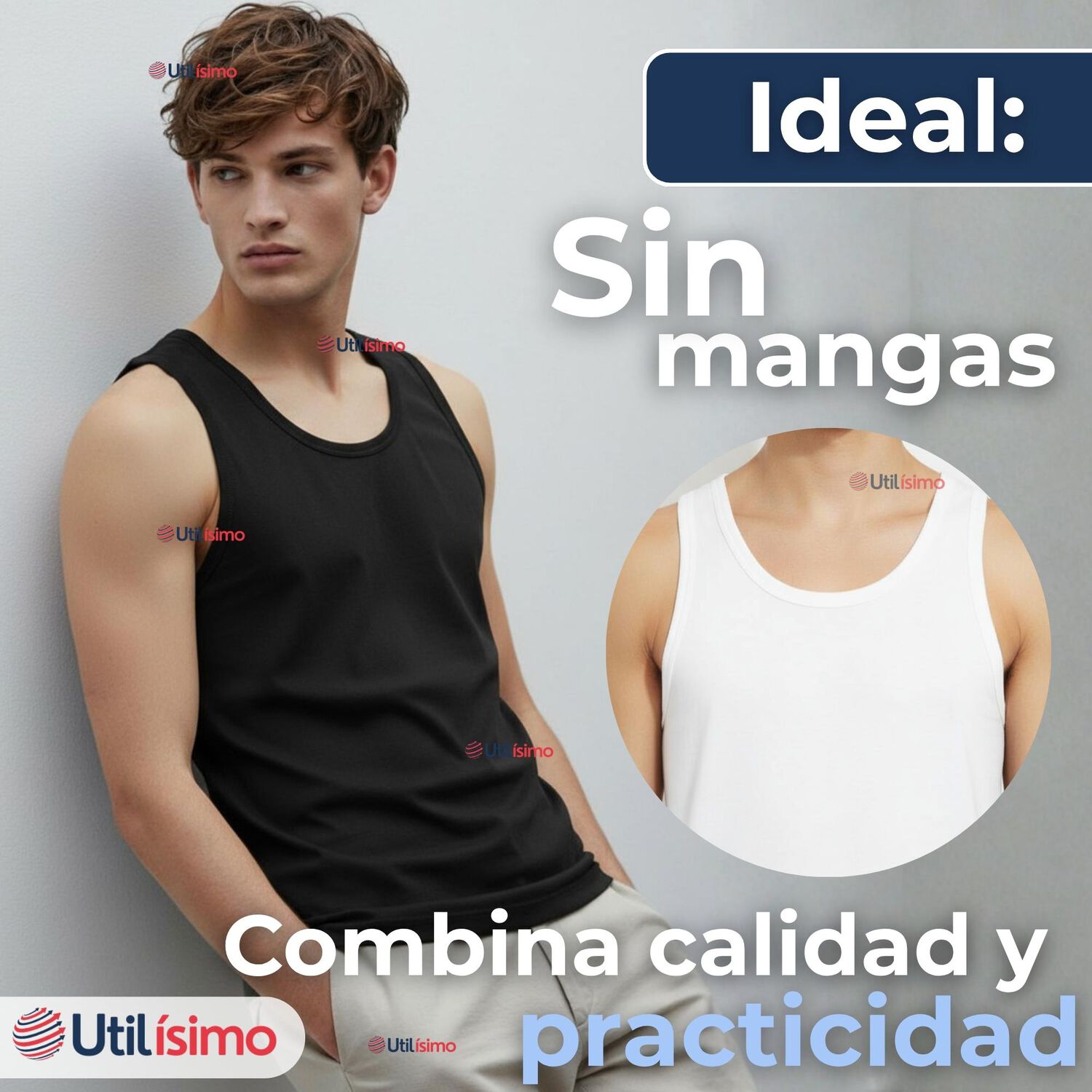 Camiseta Sin Manga B&aacute;sica Suave 100% Algod&oacute;n Colores Surtidos Hombre image number 4.0