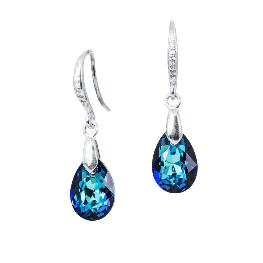 Aros Gota De Luz Plata Italiana 925 Y Cristal Genuino Bermuda Blue image number 0.0