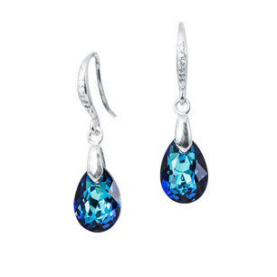 Aros Gota De Luz Plata Italiana 925 Y Cristal Genuino Bermuda Blue