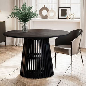 Mesa Redonda De Comedor 120 Cm Madera Natural Base Estilo Rejilla