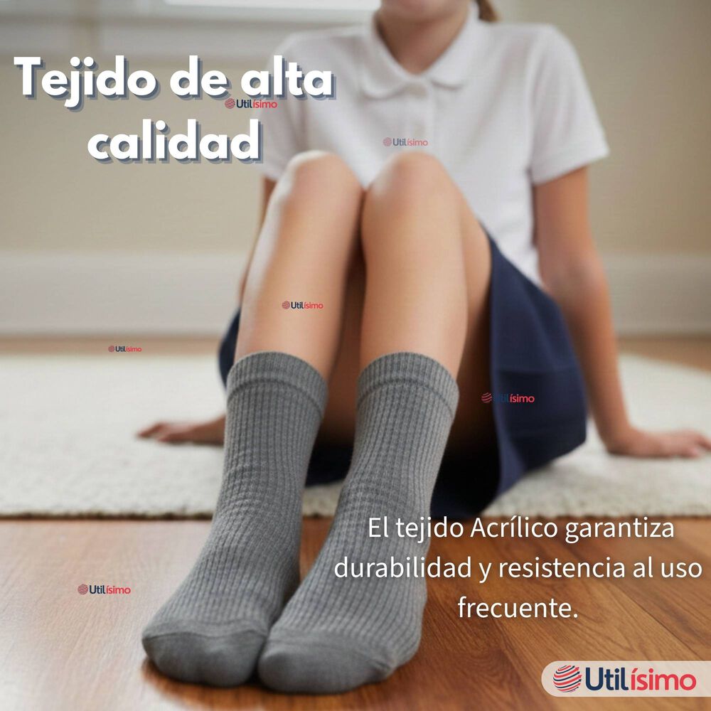Pack 6 Calcet&iacute;nes Escolares Corto Acrilico Gris Ni&ntilde;o Y Ni&ntilde;a image number 4.0