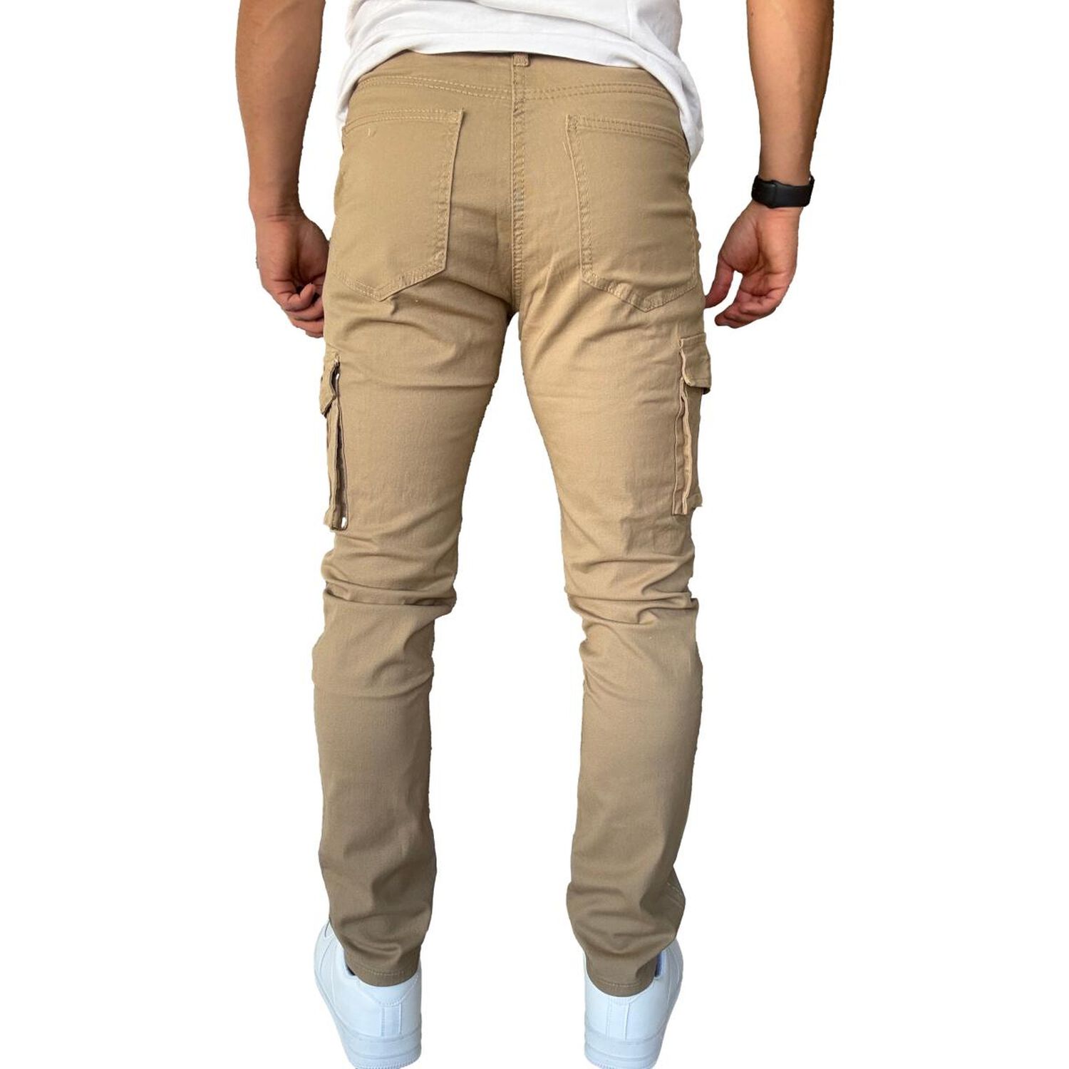Pantal&oacute;n De Tela Cargo Slim Fit Mosaico Elasticado Caqui image number 7.0