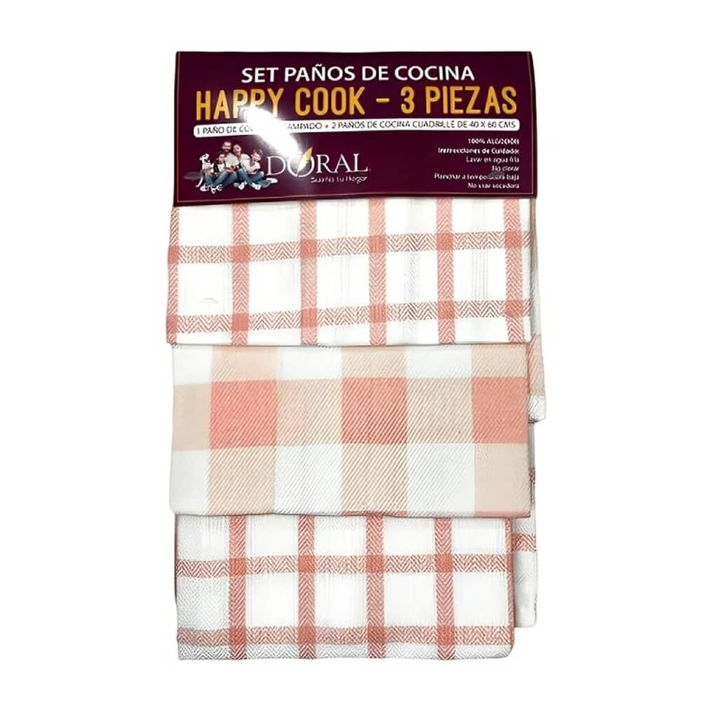 Set 3 Pa&ntilde;os De Cocina Happy Cook Rosa image number 0.0