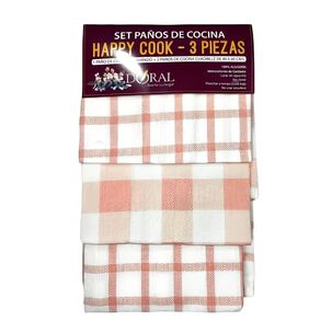 Set 3 Pa&ntilde;os De Cocina Happy Cook Rosa
