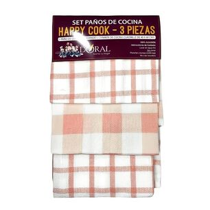 Set 3 Pa&ntilde;os De Cocina Happy Cook Rosa