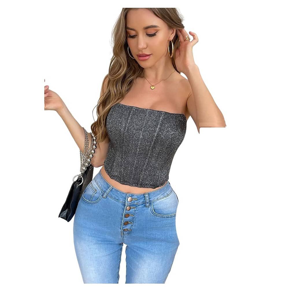 Corset Elasticado Con Brillos - Crop Top Para Mujer image number 0.0