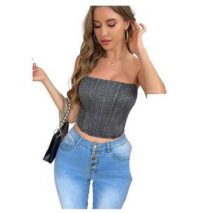 Corset Elasticado Con Brillos - Crop Top Para Mujer