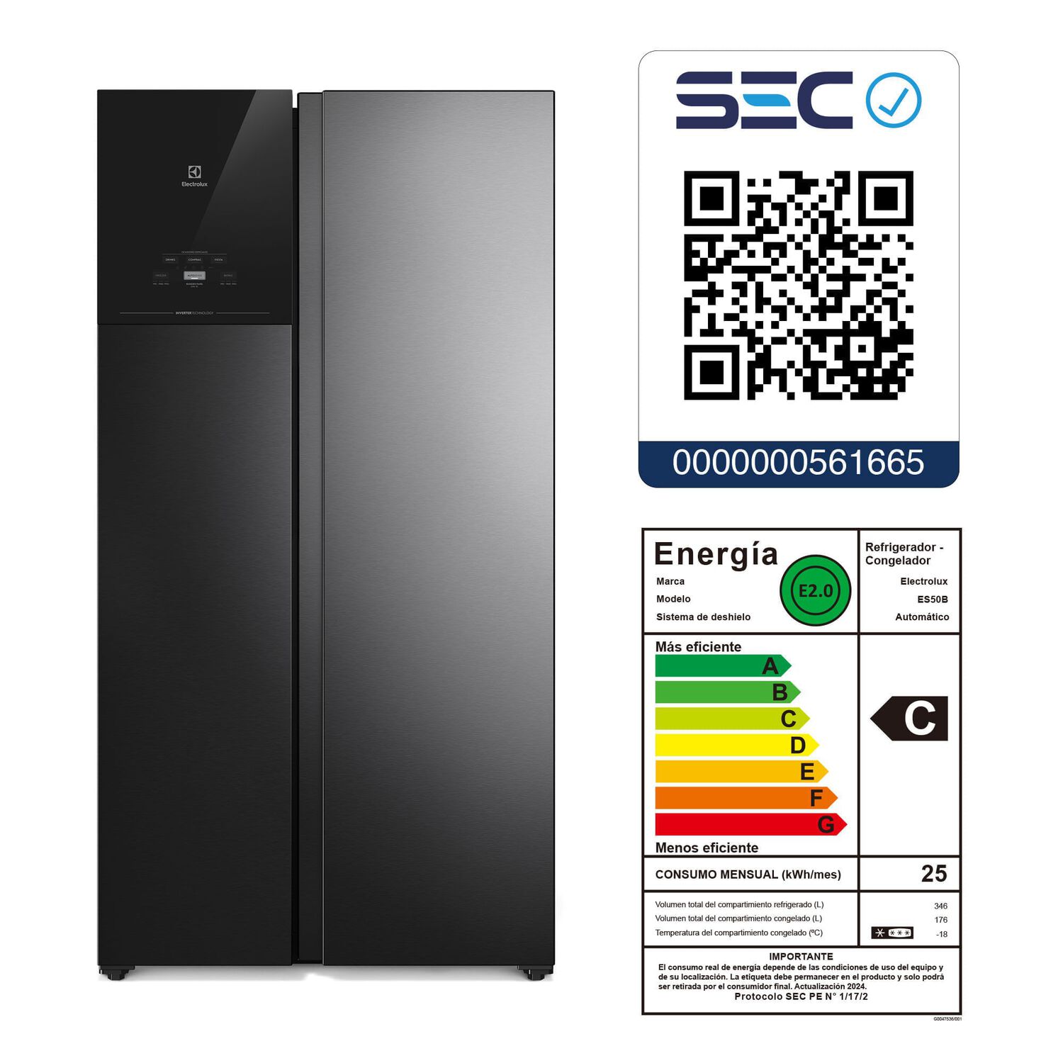 Refrigerador 522l No Frost Side By Side Inverter Es50b Black image number 11.0