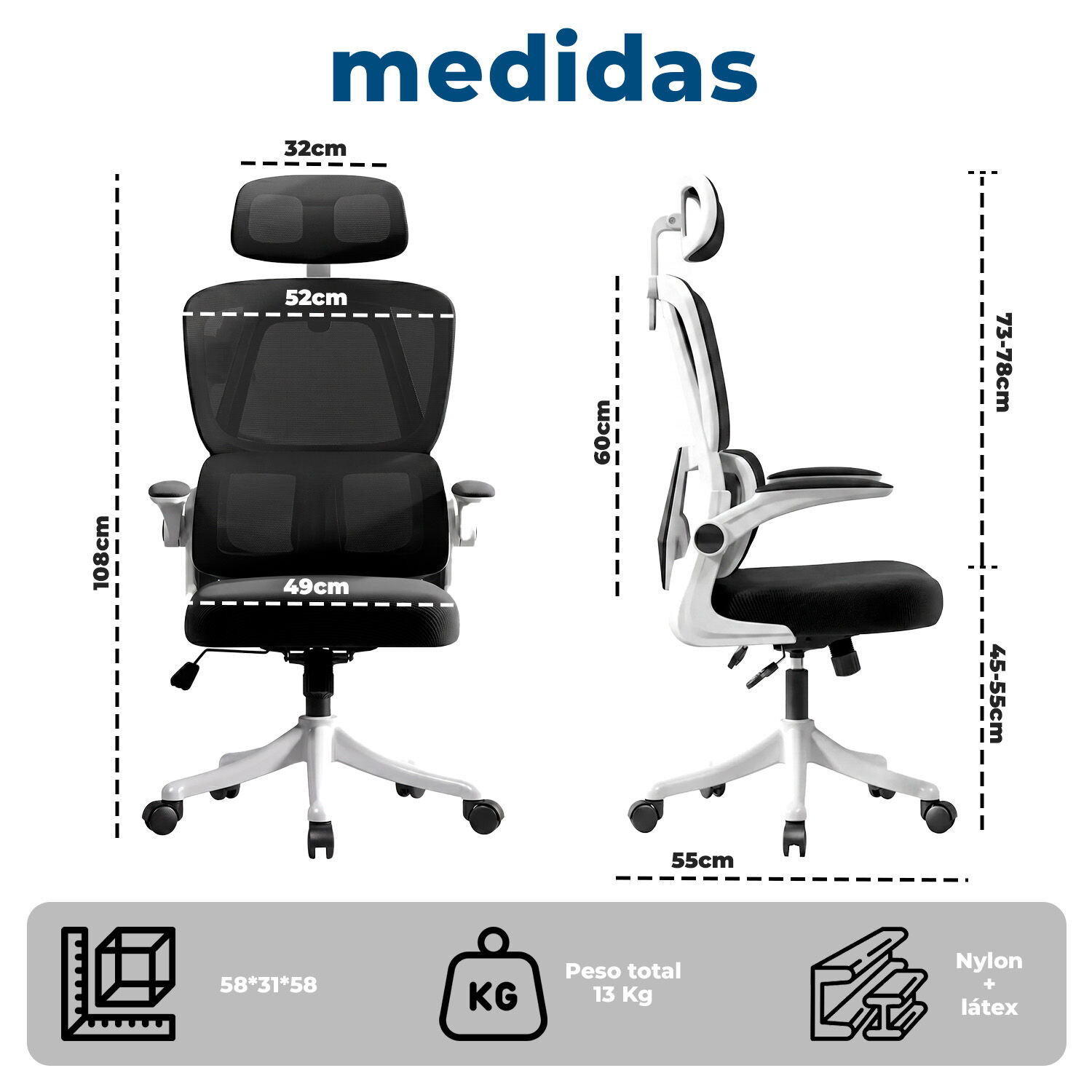Silla Ergon&oacute;mica Oficina Reclinable Apoyacabeza image number 6.0