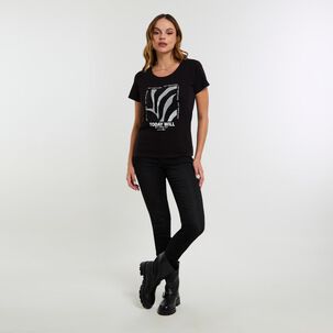 Polera Print Delantero Fozalizado Manga Corta Cuello Redondo Mujer Kimera