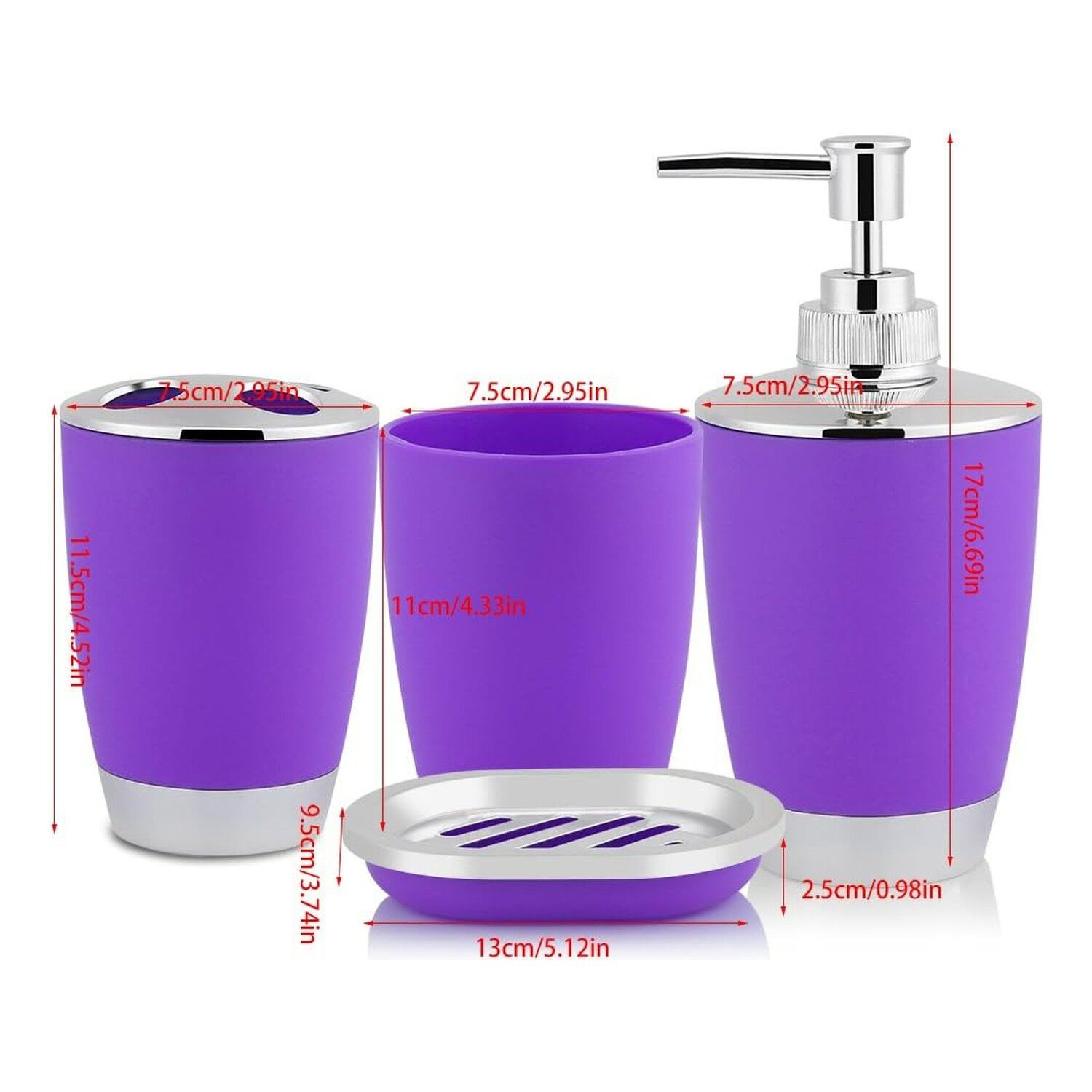Set Accesorios Ba&ntilde;o 4 Piezas Morado Vaso Jab&oacute;n Cepillos image number 0.0