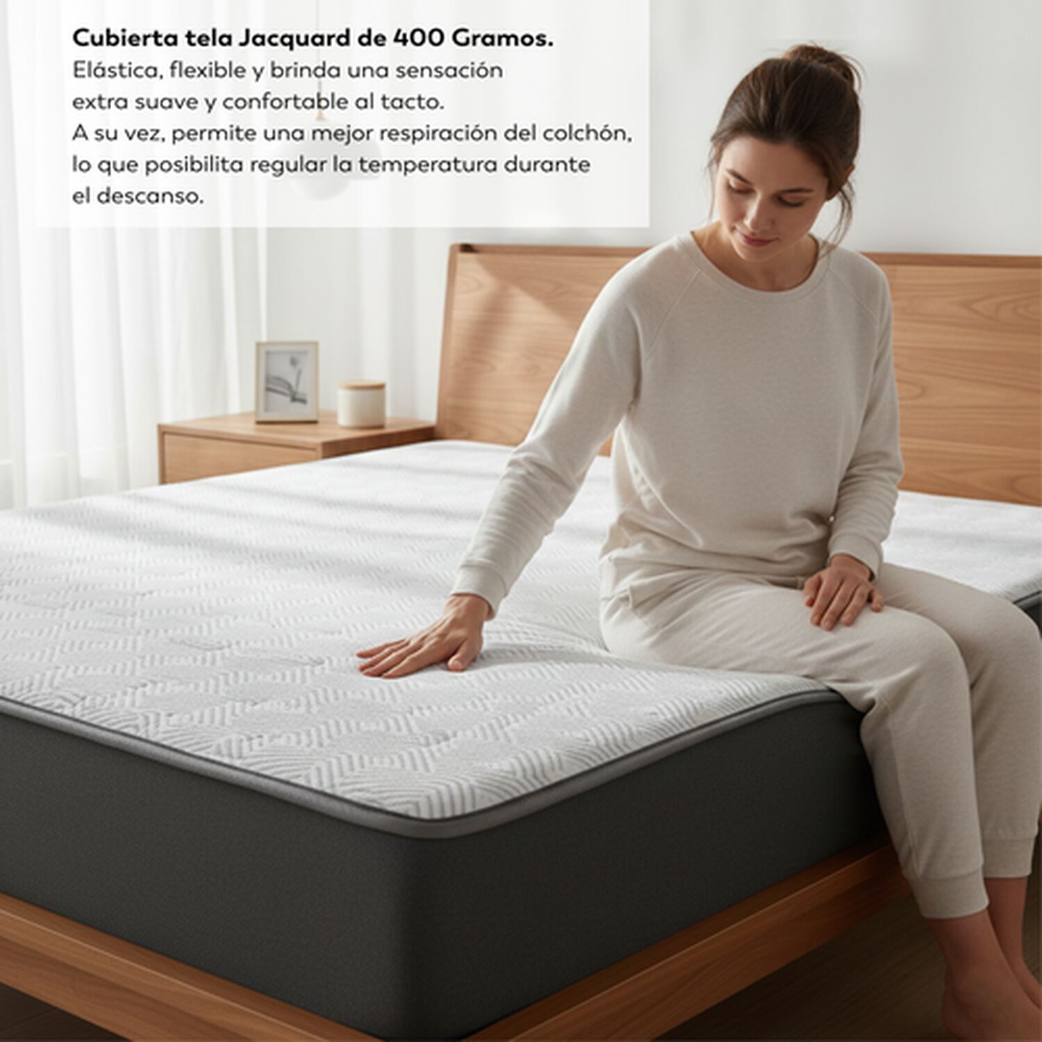 Cama Funcional Baul Full 1.35 Mt Colchon Comprimido New Top + 2 Almohadas Tela Gris image number 2.0