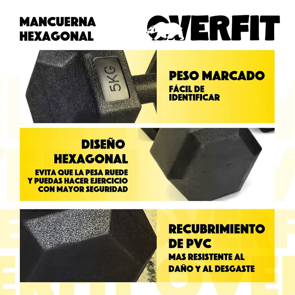Mancuerna Hexagonal 5kg Par Set X2 Pesas Pvc 10kg Overfit image number 4.0