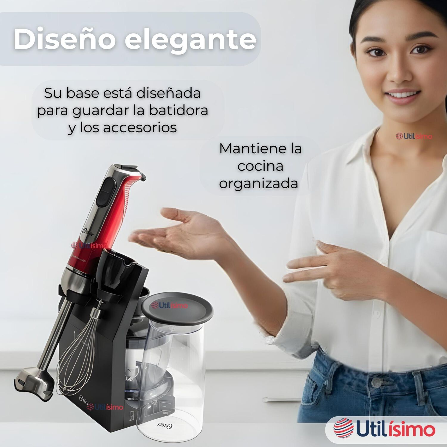 Batidora De Inmersi&oacute;n Oster Roja Con Organizador Y Accesorios image number 7.0