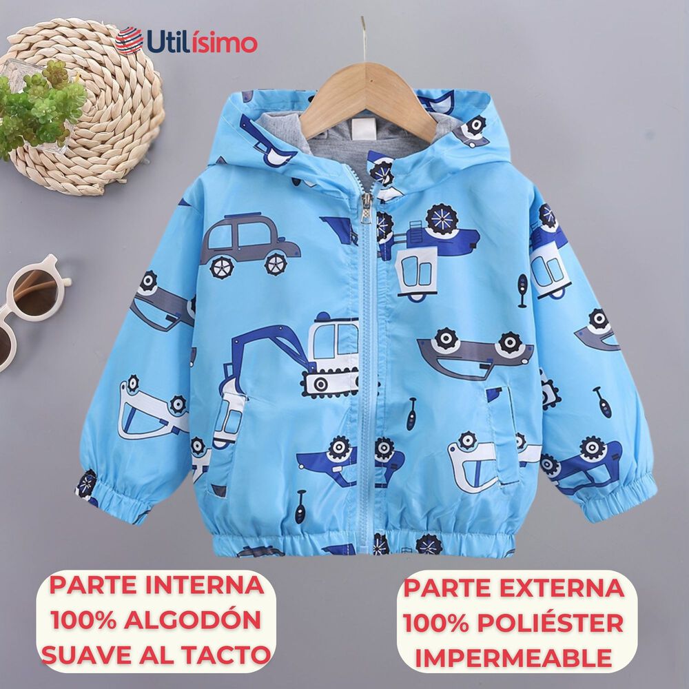 Cortaviento Impermeable Chaqueta Estampado Ni&ntilde;o Y Beb&eacute; Blue Cars image number 1.0