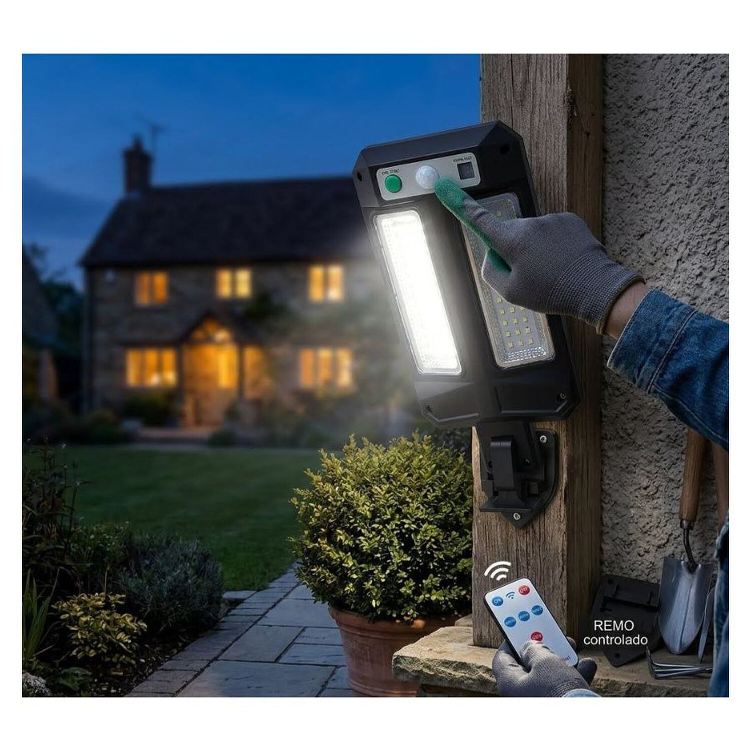Foco Solar Led Exterior Con Sensor Movimiento Y Control Remoto image number 2.0