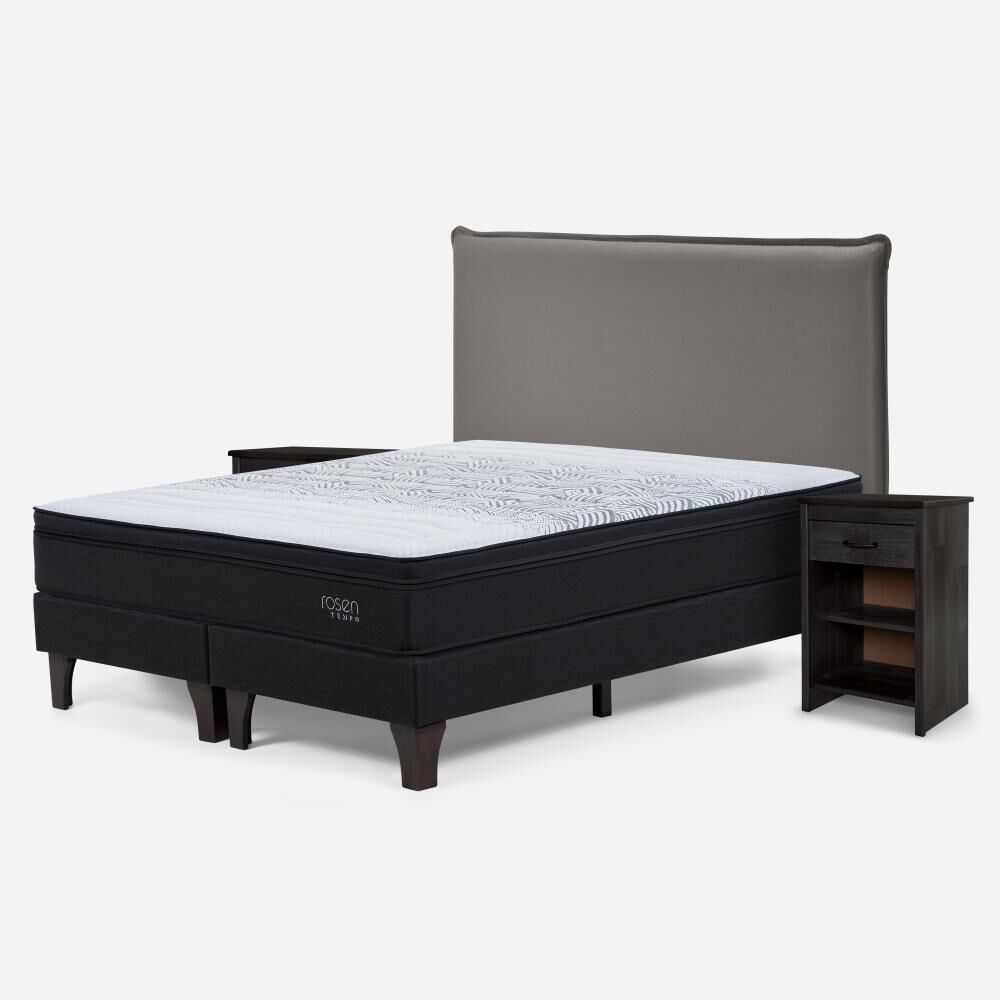Cama Europea Rosen Tempo / 2 Plazas / Base Dividida + Set De Maderas Maurice Gris image number 1.0