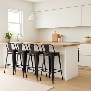 Pack De 4 Taburetes Tolix Con Asiento De Madera Oscura Walnut - Negros