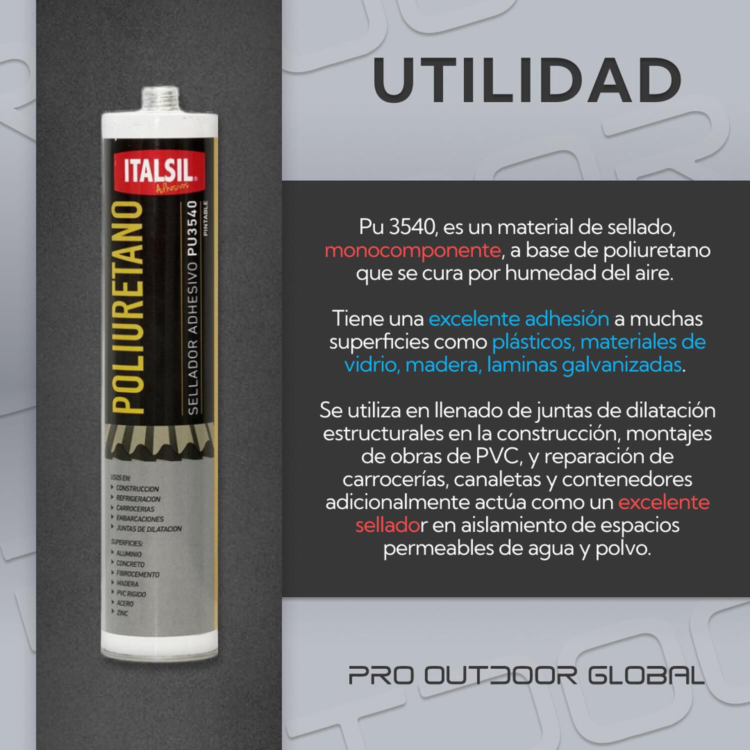 Caja 24 Unidades Sellador Y Adhesivo Poliuretano Pu 3540 300ml Pintable image number 3.0