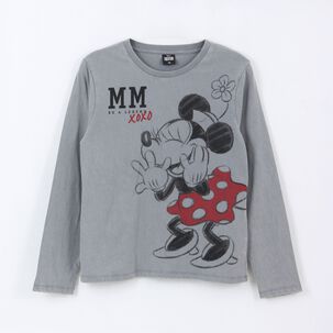 Polera Manga Larga Ni&ntilde;a Minnie Mouse Gris Disney