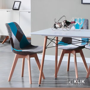 Pack De 4 Sillas Eames Patchwork Acolchada Tela Wood - Celeste