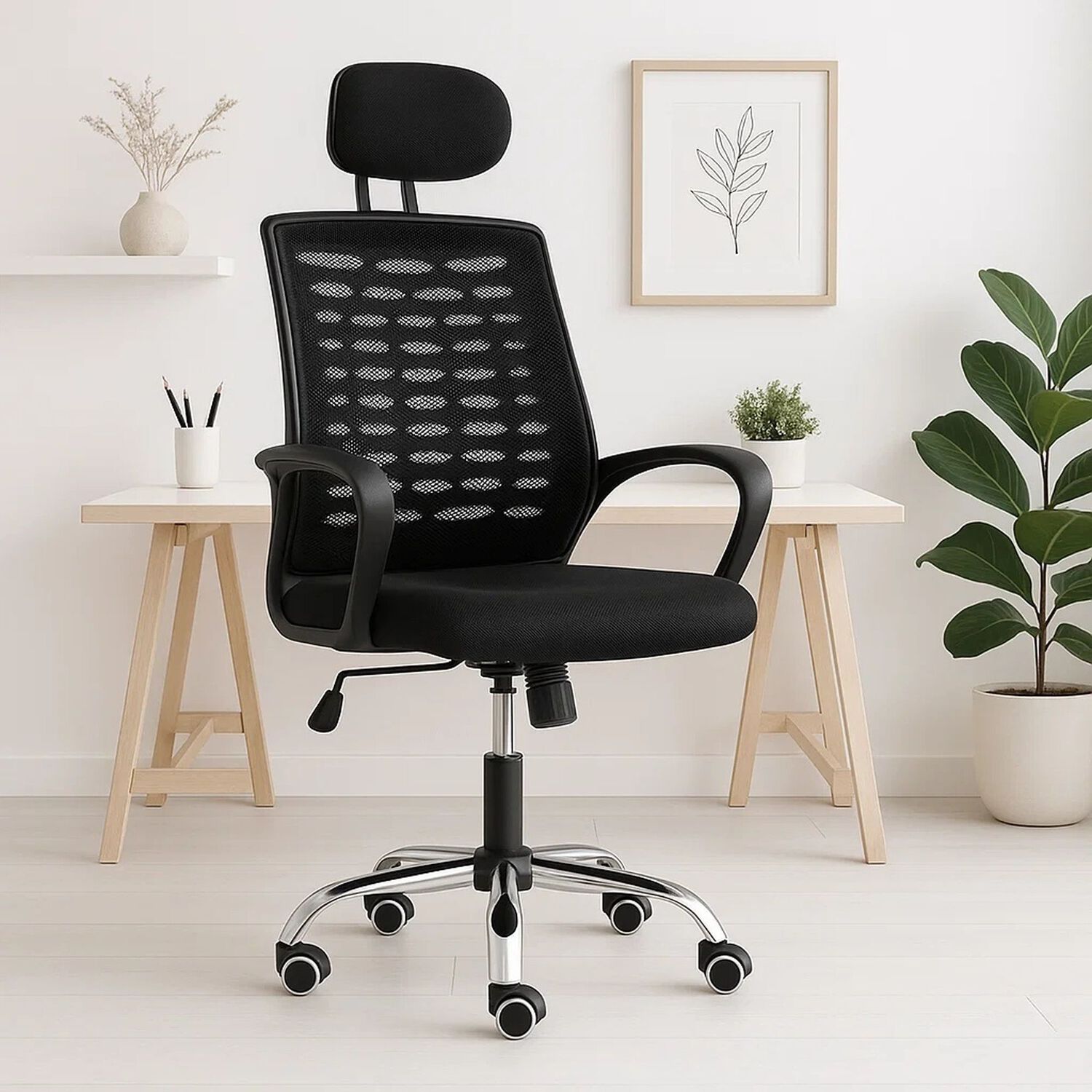Silla Oficina Simply Mesh Negra Con Apoyabrazos Y Cabeza image number 1.0