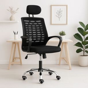 Silla Oficina Simply Mesh Negra Con Apoyabrazos Y Cabeza