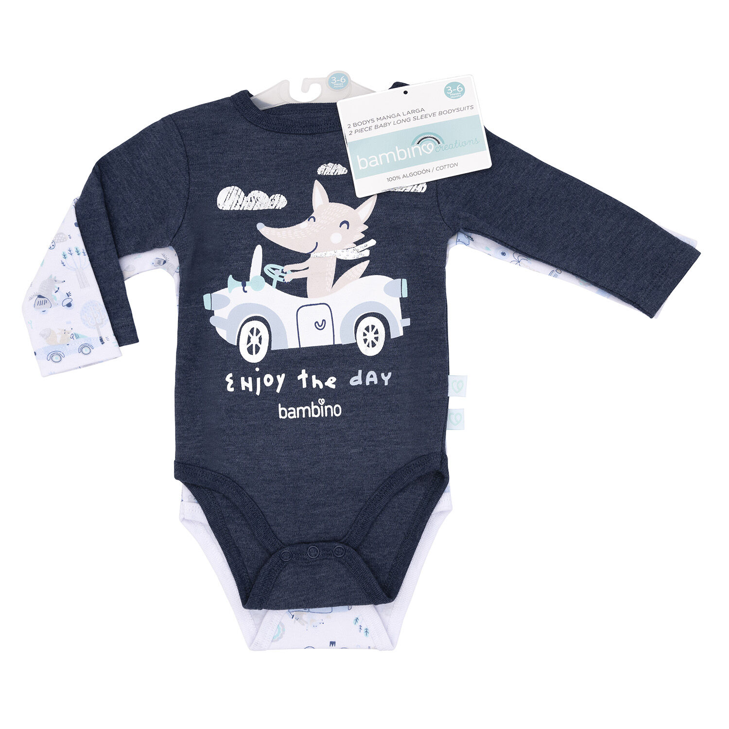 Set 2 Bodys Manga Larga Azul Zorro Ni&ntilde;o 12 - 18 Meses image number 0.0