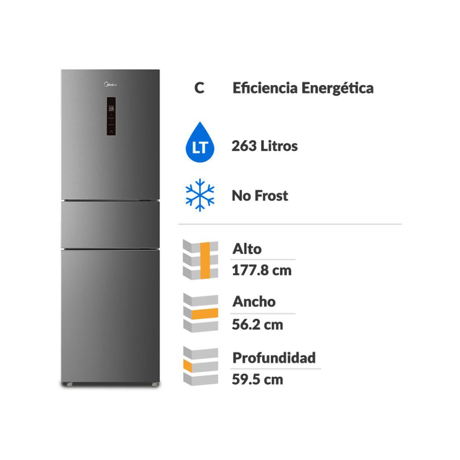 Refrigerador Bottom Freezer Midea MDRB363TDE50IN / No Frost / 263 Litros / C image number 1.0